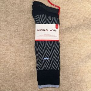 MK Men’s 3 pack Sky Midnight Blue Chevron Stripe Cotton Blend Dress Crew Socks